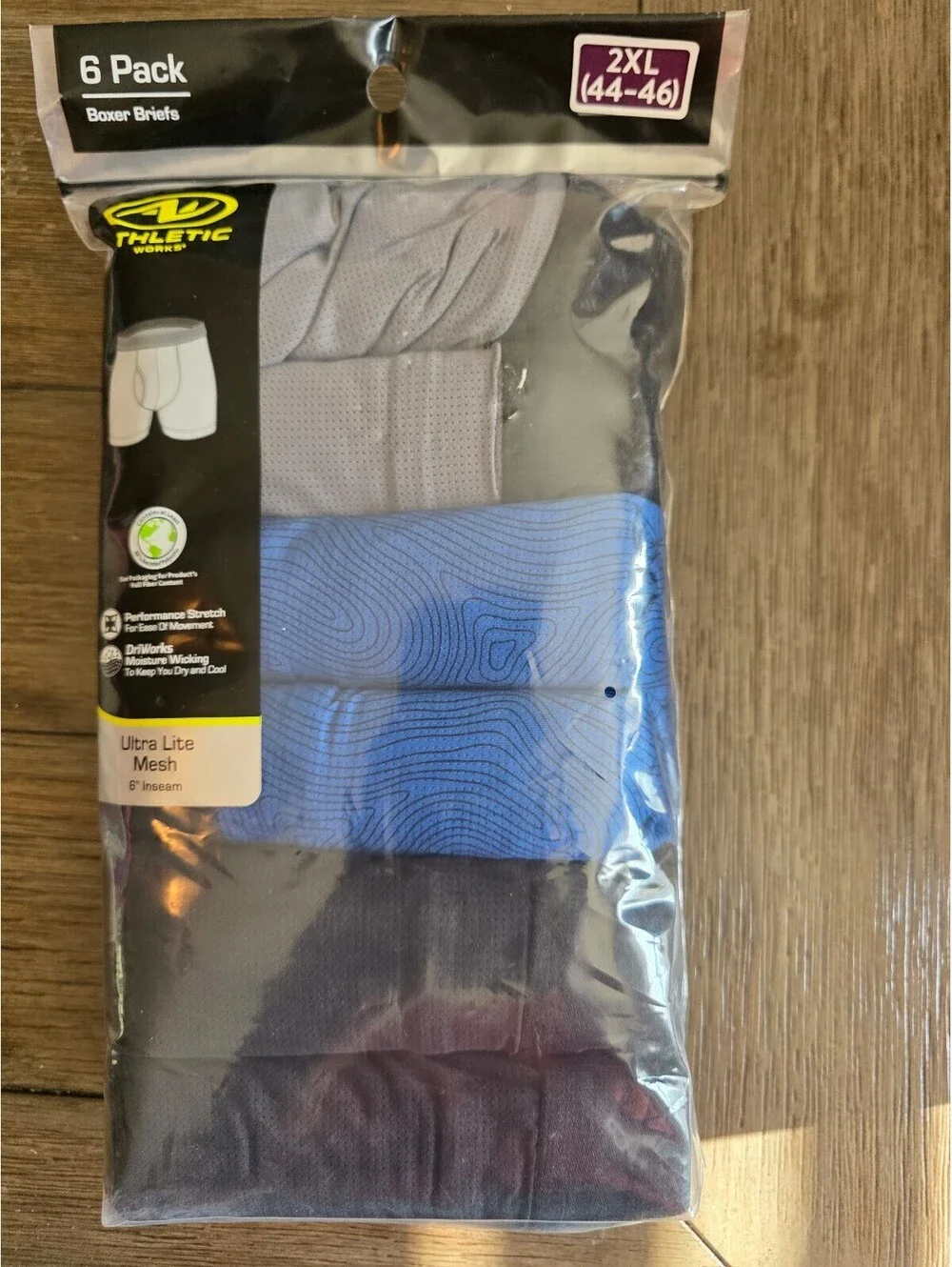 Athletic Works Men's 6 Pack Boxer Briefs Size 2XL Ultra Lite Mesh